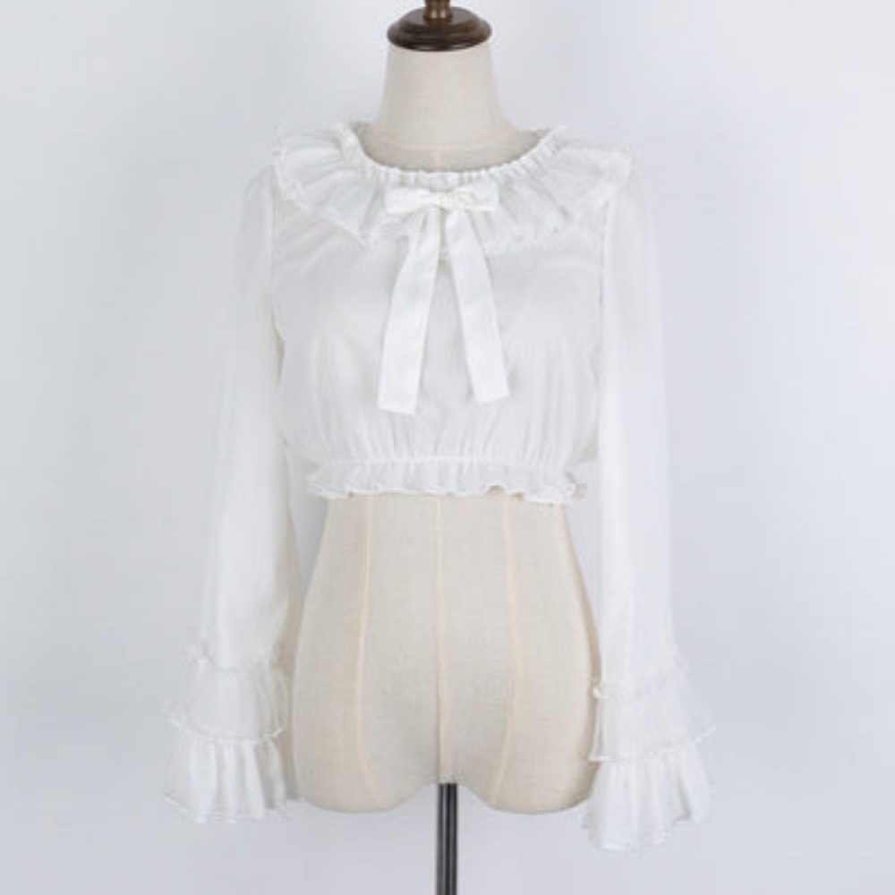 White Sakurada Fawn Long Sleeve Cotton Blouse XL